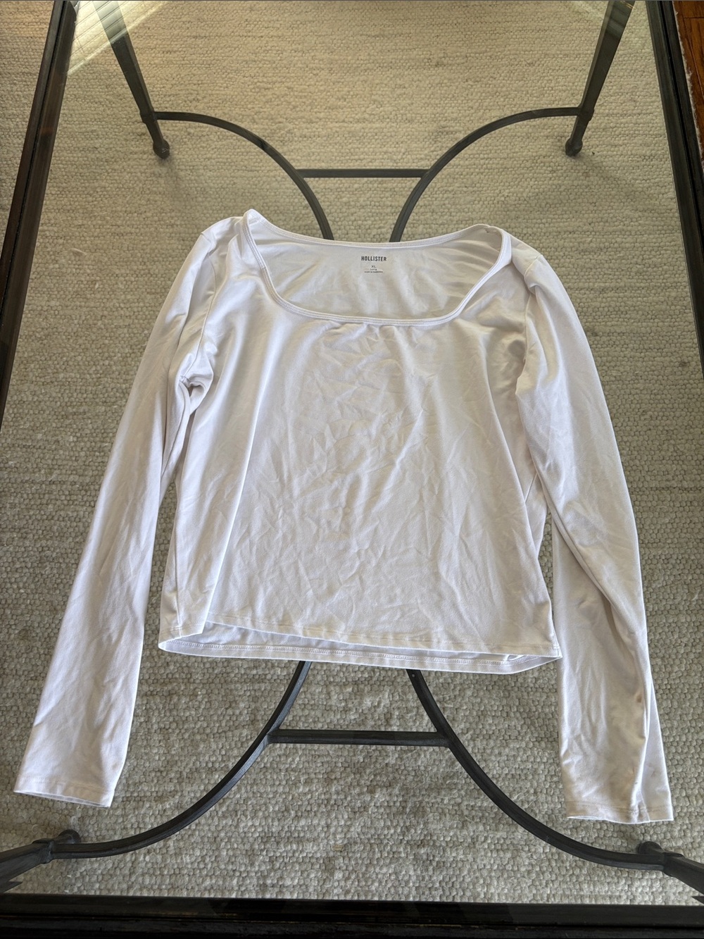 Hollister White Long Sleeve Scoop-Neck Top